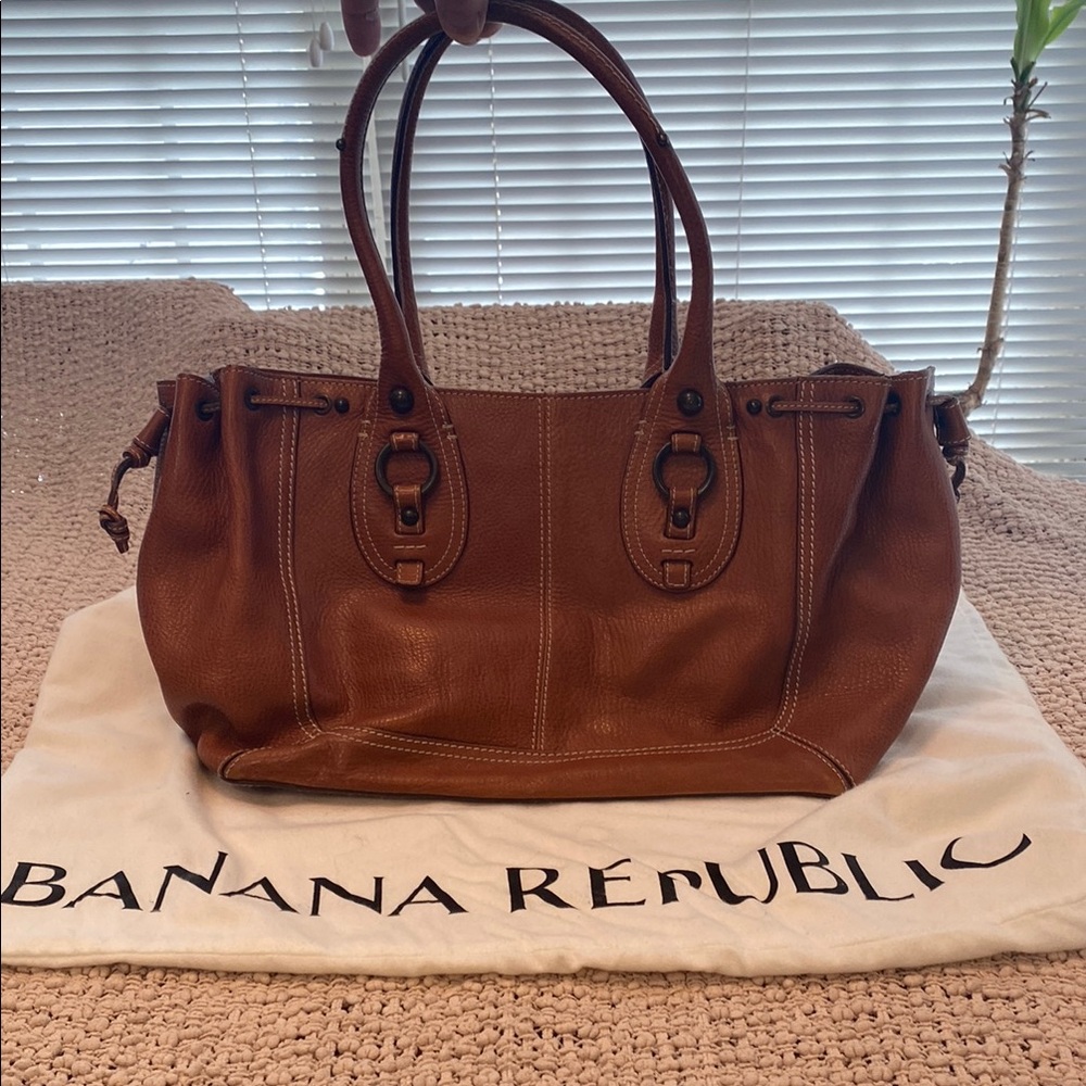 Banana Republic Brown Leather Tote Bag with Dust Bag - Cognac